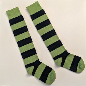 Hollister Navy and Green Striped Knee High Boot Socks